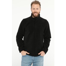 Uniprom Erkek Normal Kesim Dik Yaka Yarım Fermuarlı Polar Sweatshirt Siyah