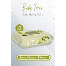 Baby Turco Bebek Islak Havlu Olive Oil 90' Lı x 9 Adet (810 Yaprak)