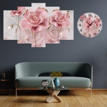 A2ZTR 5 Parçalı Dekoratif Ahşap Duvar Tablosu ve Saati 60X124 cm