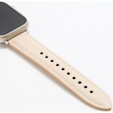 Minval Apple Watch Deri Kordon Ultra 2 9 8 SE2 7 6 Se 5 4 3 2 1 serisi 49mm 45mm 44mm 42mm Uyumlu Kadın Erkek için Uniseks Krem Kayış