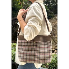 Kahverengi Clutch Waxed Canvas Ayarlanabilir Askılı Portföy Mumlu Kanvas Kadın El ve Omuz Çantası