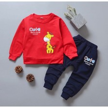 Kids Face Özel Tasarım Cute Zürafa Baskılı 3 Iplik Şardonlu  Pamuk Erkek Çocuk Eşofman Takımı