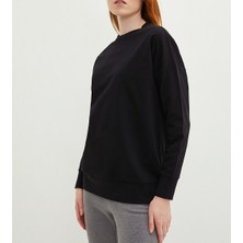 10 & Bir Basic Bisiklet Yaka Düz Siyah Uzun Kollu Kadın Sweatshirt