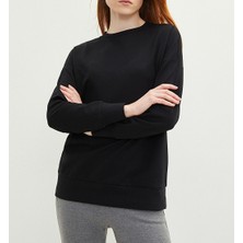 10 & Bir Basic Bisiklet Yaka Düz Siyah Uzun Kollu Kadın Sweatshirt