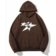 Amor Man Büyük Beden Özel Tasarım Kapüşonlu Yıldız Örümcek Baskılı 3 Iplik Şardonlu  Pamuk Erkek Sweatshırt