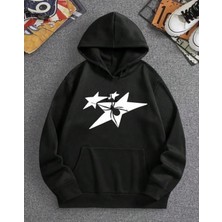 Amor Man Büyük Beden Özel Tasarım Kapüşonlu Yıldız Örümcek Baskılı 3 Iplik Şardonlu  Pamuk Erkek Sweatshırt