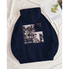 Amor Man Büyük Beden Özel Tasarım Kapüşonlu Be True Of Baskılı 3 Iplik  Pamuk Erkek Sweatshırt