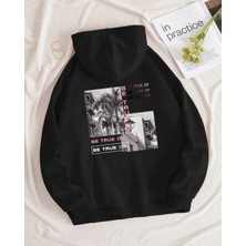 Amor Man Büyük Beden Özel Tasarım Kapüşonlu Be True Of Baskılı 3 Iplik  Pamuk Erkek Sweatshırt