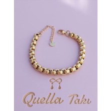 Quella Çelik Kare Geçmeli Gold Bileklik (17+5 Cm)