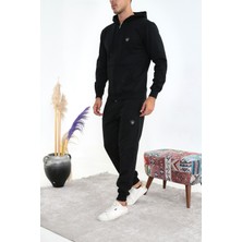 Good Fashion Erkek Siyah Fermuarlı 3 Iplik Kalın Kumaş Şardonlu Eşofman Takım