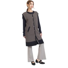 Mutlu City Kadın Orta Yaş ve Üzeri Triko Örgü Düğmeli Kaz Ayağı Desenli Anne Uzun Yelek 366