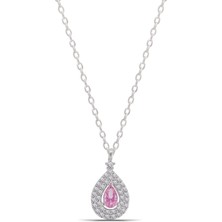 Parmas Design Montürlü Pembe Damla Taşlı 925 Ayar Gümüş Kadın Kolye