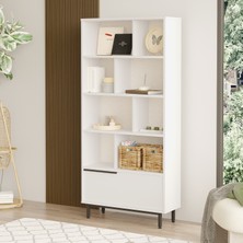 L'occi Concept Leena  Kitaplık Raf Metal Ayaklı 176CM Kapaklı Beyaz La4-W