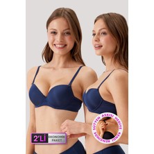 Pierre Cardin 2'li Ekonomik Paket Lacivert Lacivert 6205-2 Madrid Balenli Desteksiz Micro Sütyen Seti 6205-2