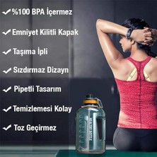 Coofbe 2200 ml Su Matarası Bpa Içermez Su Matarası Suluk Taşıma Ipli Pipetli Emniyet Kilitli Matara