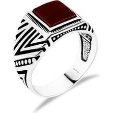 Aykat Gümüş Erkek Yüzük Akik Taşlı Oksitli Erkek Yüzüğü Modeli 925 Ayar EYZ-42