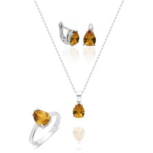 Aykat Zultanit Taşlı Gümüş Set Kolye Küpe Yüzük Renk Değiştiren SET-413