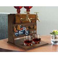 Bk Gift Kişiye Özel Kabartma Motorsiklet Tasarımlı Çift Musluklu Doğal Ahşap Içki Standı-3, Içki Standı, Doğum Günü Hediyesi, Ev Hediyesi, Erkek Hediye