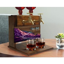Bk Gift Kişiye Özel Kabartma Manzara Tasarımlı Çift Musluklu Doğal Ahşap Içki Standı-3, Içki Standı, Doğum Günü Hediyesi, Ev Hediyesi, Erkek Hediye