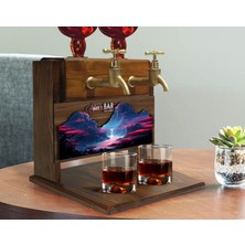 Bk Gift Kişiye Özel Kabartma Manzara Tasarımlı Çift Musluklu Doğal Ahşap Içki Standı-9, Içki Standı, Doğum Günü Hediyesi, Ev Hediyesi, Erkek Hediye