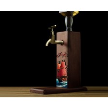 Bk Gift Kişiye Özel Kabartma Isimli Tarihli Pirates Ship Tasarımlı Musluklu Ceviz Ahşap Şarap Standı-8, Viski Çeşmesi, Babaya Hediye, Içecek Dispenseri