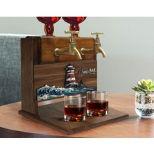 Bk Gift Kişiye Özel Kabartma Manzara Tasarımlı Çift Musluklu Doğal Ahşap Içki Standı-11, Içki Standı, Doğum Günü Hediyesi, Ev Hediyesi, Erkek Hediye