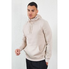 Edition Kapüşonlu Basic Minimal Baskılı Sweat Taş