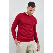 Edition Bisiklet Yaka Basic Minimal Baskılı Sweat Bordo