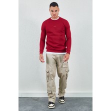 Edition Bisiklet Yaka Basic Minimal Baskılı Sweat Bordo