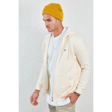 Edition Ekru Kapüşonlu Fermuarlı Sweat Erkek Uzun Kol Düz Renk Tasarım