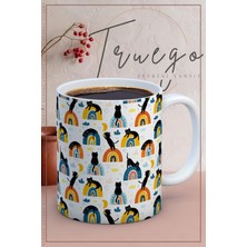 Baskılı Kupa Bardak Seramik Mug - Kedili Gökkuşağı