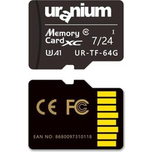 Uranium 64 GB Uranıum URTF64G Mıcro Sd Card U3 7/24 Surveıllance 100/40MBS Industrıal Hafıza Kartı (3 Yıl Ga