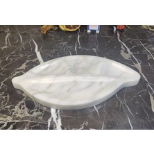 Marble Center Mermer Sunumluk Kuruyemişlik Çerezlik Yaprak Desenli 3 Bölmeli Servis Tabağı