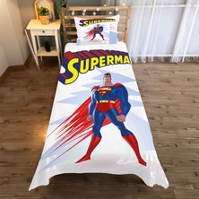 A2ZTR Superman Desenli Tek Kişilik Yatak Örtüsü ve Yastık Kılıfı