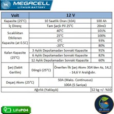 Megacell Megacel 12.8 Volt 100 Amper Lityum Akü - 12.8 V 100 Ah Lıfepo4 1280 Wh