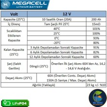 Megacell Megacel 12.8 Volt 200 Amper Lityum Akü Abs Kasa - 12.8 V 200 Ah Lıfepo4 2560 Wh