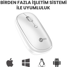 Lecoo  WS209 Dual Mod 2.4GHz WiFi + Bluetooth 6 Tuşlu 1600DPI Şarjlı Sessiz Kompakt Kablosuz Optik Mouse Beyaz