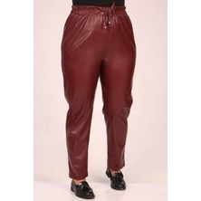Eslina 39039 Büyük Beden Beli Lastikli Deri Pantolon-Bordo