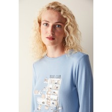 Penti Kitap Desenli Tişört Mavi Pijama Üstü