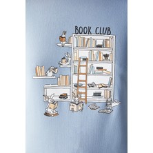Penti Kitap Desenli Tişört Mavi Pijama Üstü