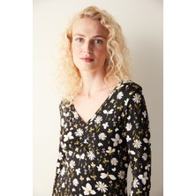 Penti Blossom Printed Siyah Tişört Pijama Üstü