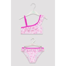 Penti Çok Renkli Kız Çocuk Parlak Kelebek Desenli Tek Omuz Bikini Takımı