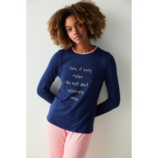 Penti Slogan Baskılı Termal Tişört Pijama Üstü
