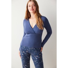 Penti Lacivert V Yaka Tişört Pijama Üstü