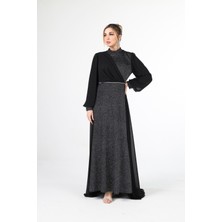 Feminist Siyah Simli Kumaşlı Abiye Elbise 6502428.01