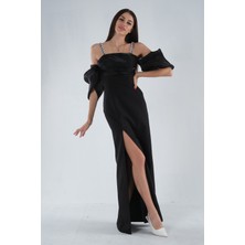Feminist Siyah  Kolları Şifon Yırtmaçlı Abiye 9705139.01