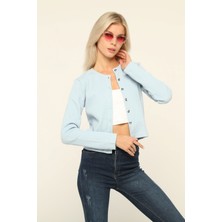 Owut Collection Açık Mavi Yumuşak Dokulu Düğme Detaylı Bluz Hırka