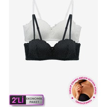 Pierre Cardin 2'li Ekonomik Paket Siyah Ekru  6800 Ales Bütün Kap Dolgusuz Dantelli Straplez Sütyen Set