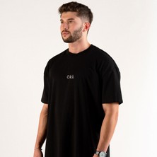 Okiiforme Oversize Basic Siyah Orta Göğüs Baskılı Unisex Tshirt