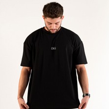 Okiiforme Oversize Basic Siyah Orta Göğüs Baskılı Unisex Tshirt